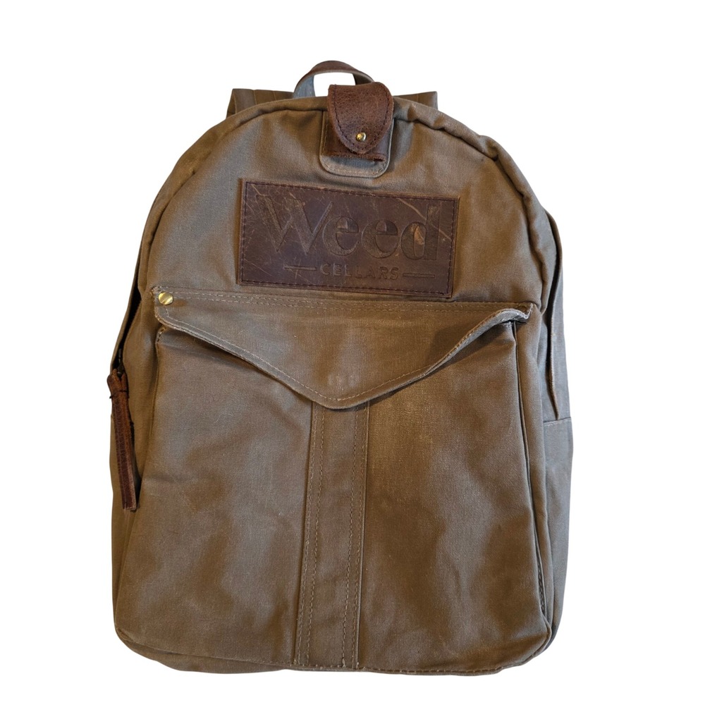 Weed Cellars Waxed Canvas Leather Backpack Olive Green Rucksack Daypack